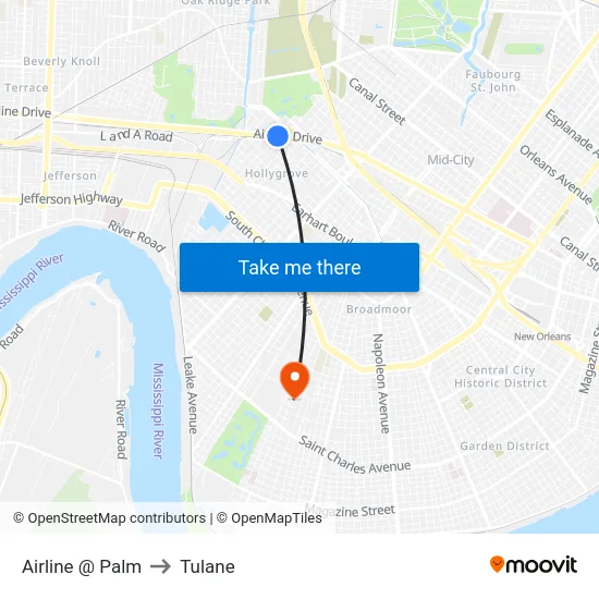 Airline @ Palm to Tulane map