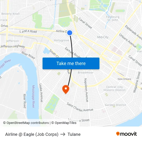 Airline @ Eagle (Job Corps) to Tulane map