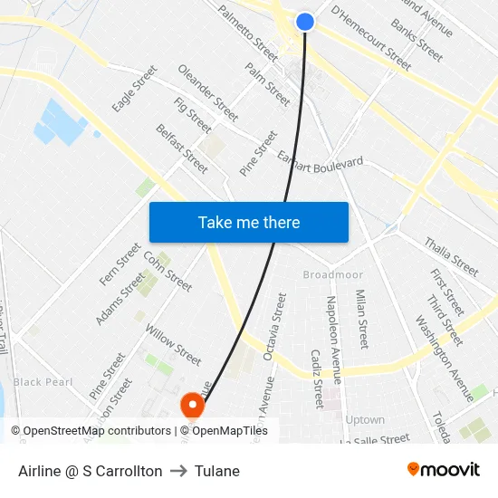 Airline @ S Carrollton to Tulane map