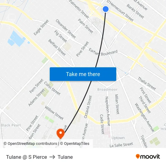 Tulane @ S Pierce to Tulane map