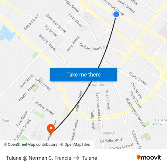 Tulane @ Norman C. Francis to Tulane map
