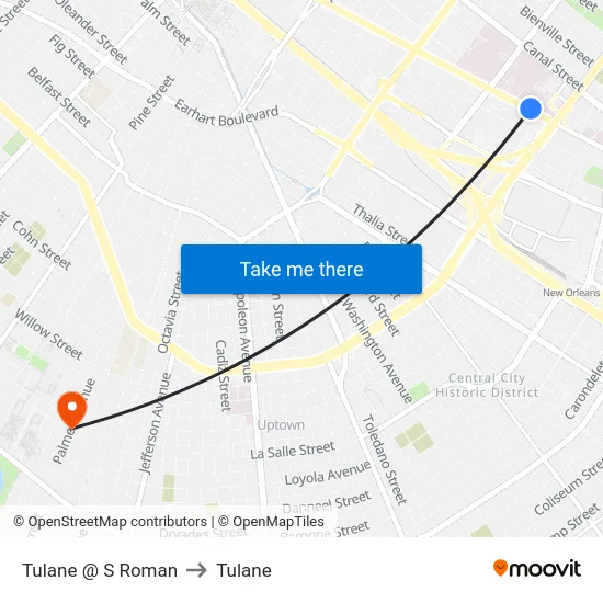 Tulane @ S Roman to Tulane map