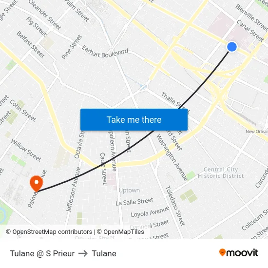 Tulane @ S Prieur to Tulane map