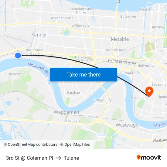 3rd St @ Coleman Pl to Tulane map