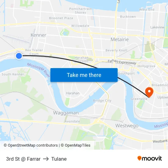 3rd St @ Farrar to Tulane map