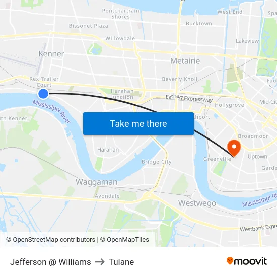 Jefferson @ Williams to Tulane map