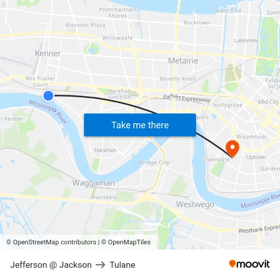 Jefferson @ Jackson to Tulane map