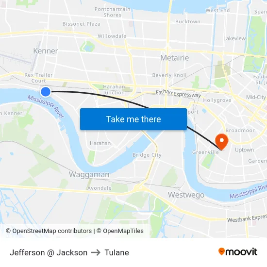 Jefferson @ Jackson to Tulane map