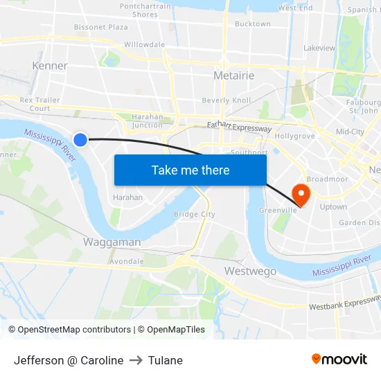 Jefferson @ Caroline to Tulane map
