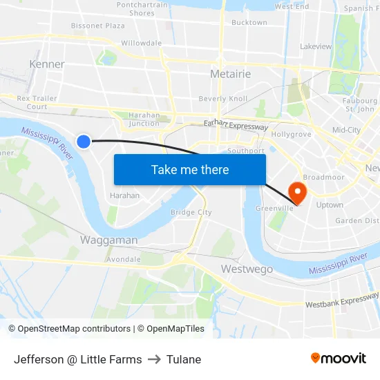 Jefferson @ Little Farms to Tulane map