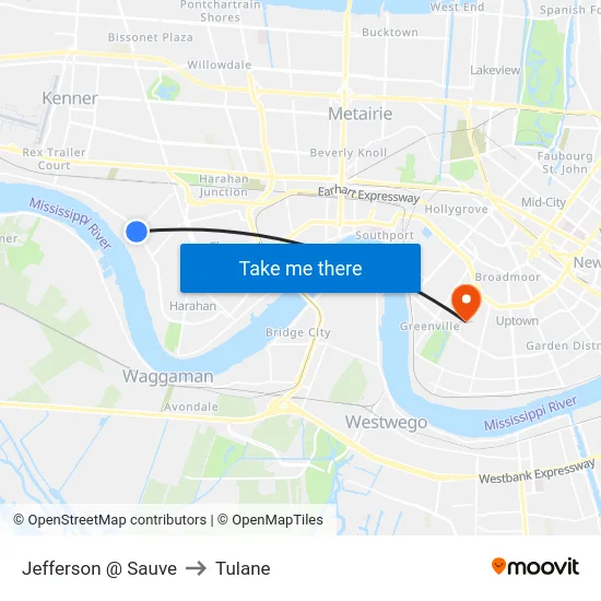 Jefferson @ Sauve to Tulane map