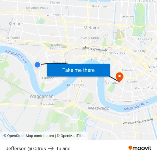 Jefferson @ Citrus to Tulane map