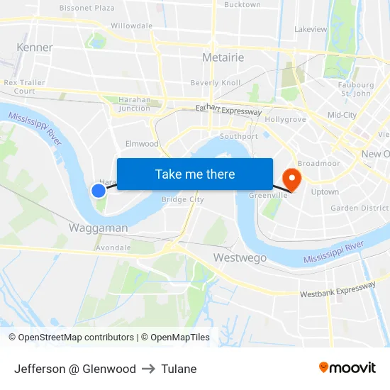 Jefferson @ Glenwood to Tulane map