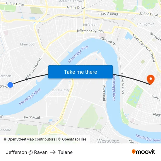 Jefferson @ Ravan to Tulane map
