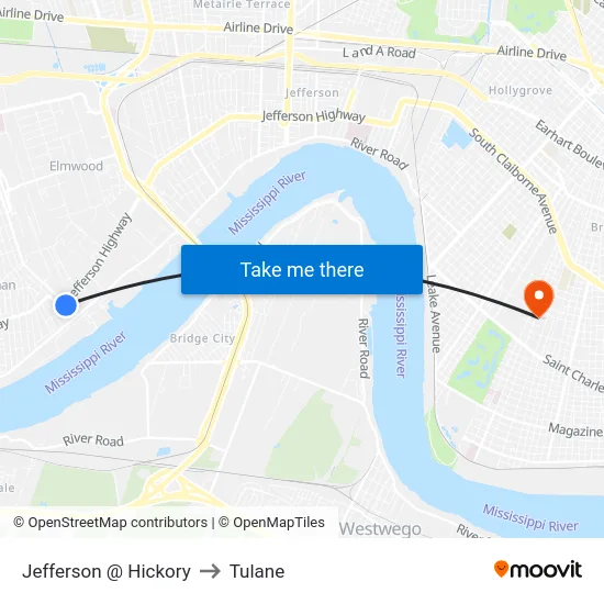 Jefferson @ Hickory to Tulane map