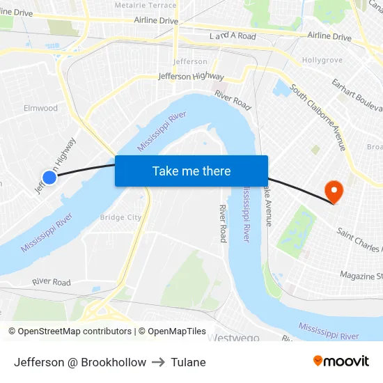 Jefferson @ Brookhollow to Tulane map
