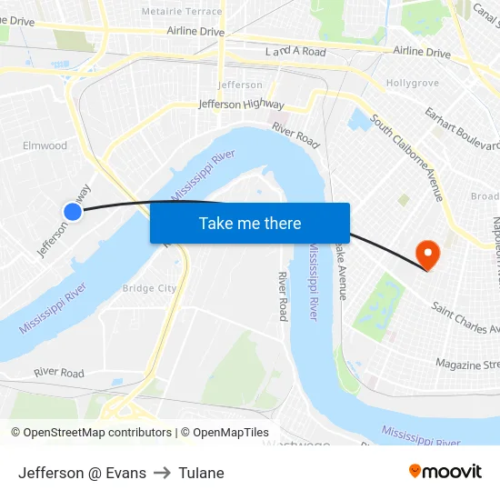 Jefferson @ Evans to Tulane map