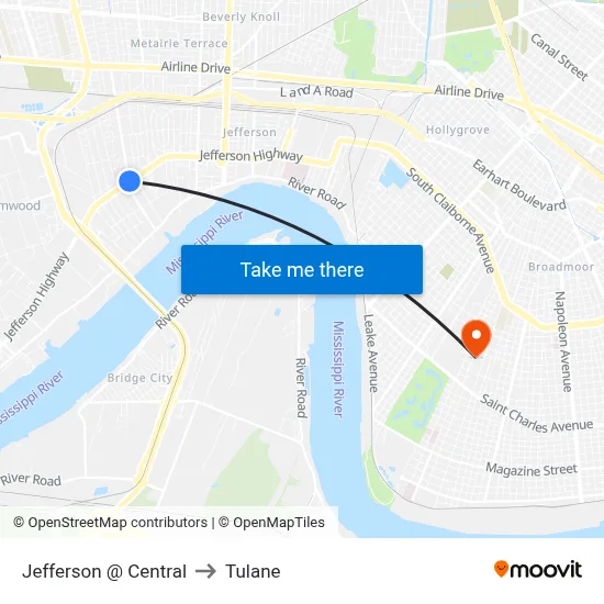 Jefferson @ Central to Tulane map