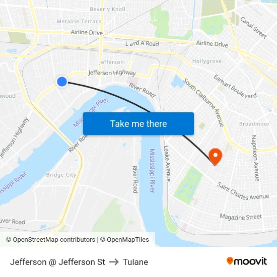 Jefferson @ Jefferson St to Tulane map