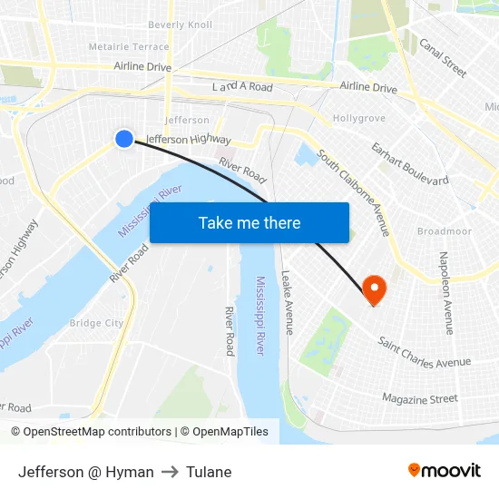 Jefferson @ Hyman to Tulane map