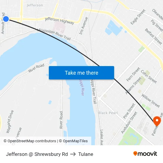 Jefferson @ Shrewsbury Rd to Tulane map