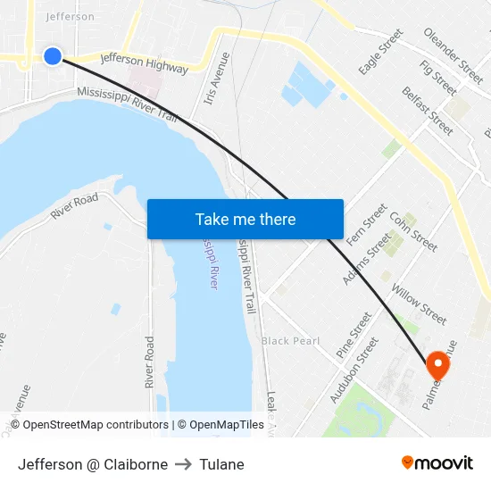 Jefferson @ Claiborne to Tulane map