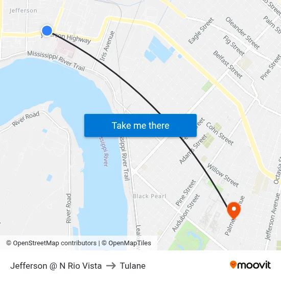 Jefferson @ N Rio Vista to Tulane map
