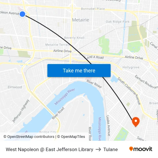 West Napoleon @ East Jefferson Library to Tulane map