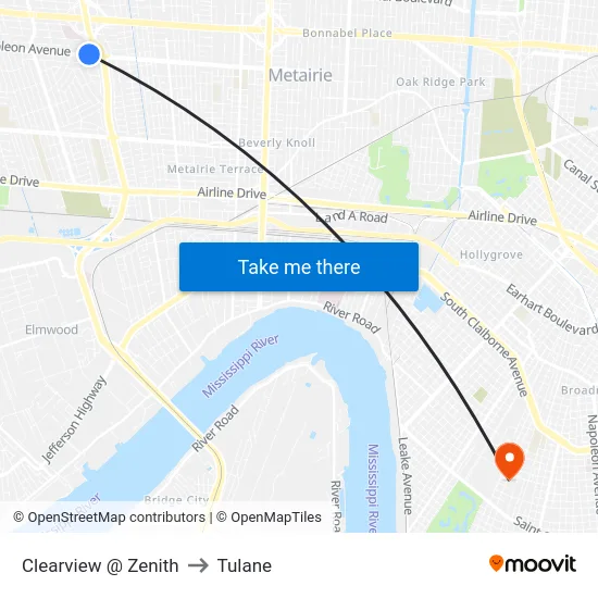Clearview @ Zenith to Tulane map