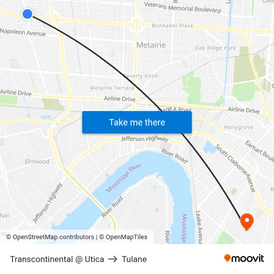Transcontinental @ Utica to Tulane map