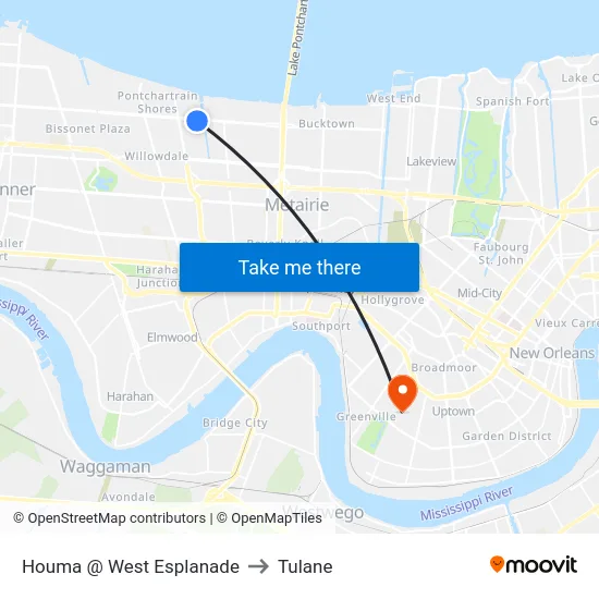 Houma @ West Esplanade to Tulane map
