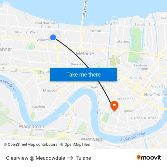 Clearview @ Meadowdale to Tulane map