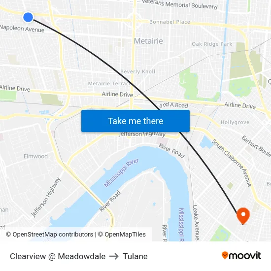 Clearview @ Meadowdale to Tulane map