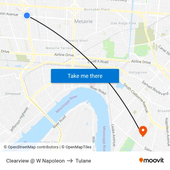 Clearview @ W Napoleon to Tulane map