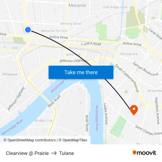 Clearview @ Prairie to Tulane map