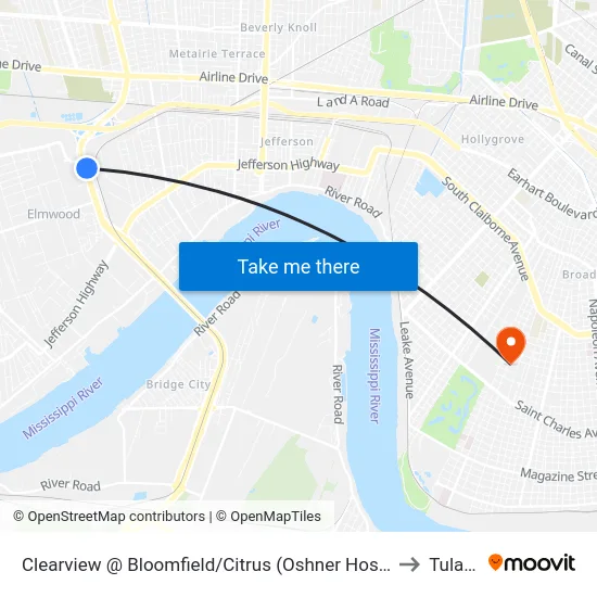 Clearview @ Bloomfield/Citrus (Oshner Hospital) to Tulane map