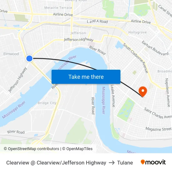 Clearview @ Clearview/Jefferson Highway to Tulane map