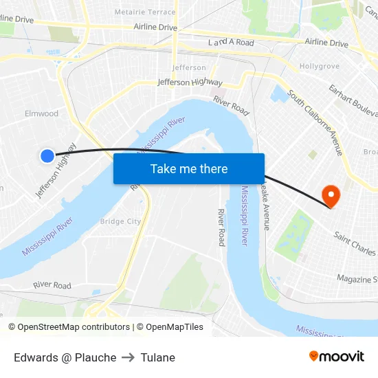 Edwards @ Plauche to Tulane map