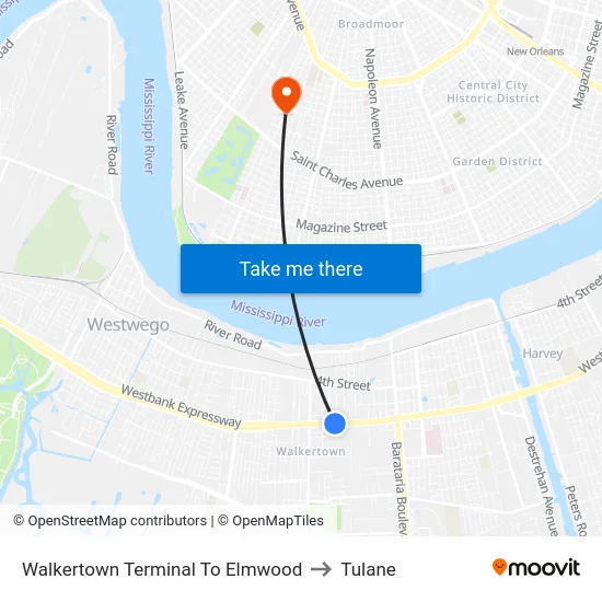 Walkertown Terminal To Elmwood to Tulane map
