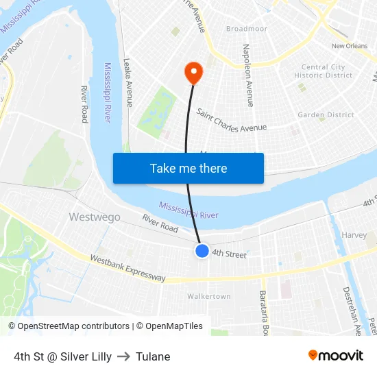 4th St @ Silver Lilly to Tulane map