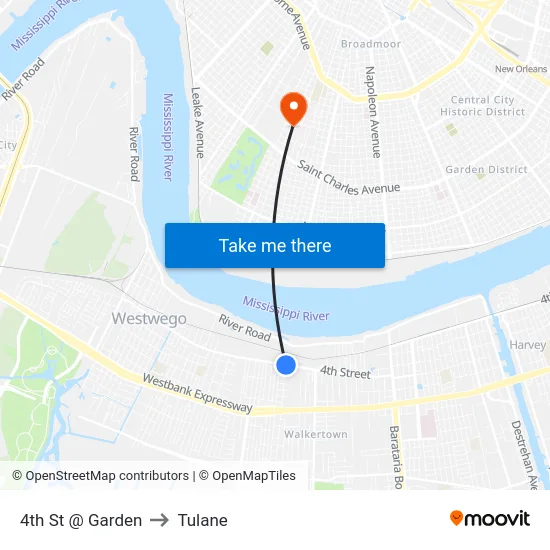 4th St @ Garden to Tulane map