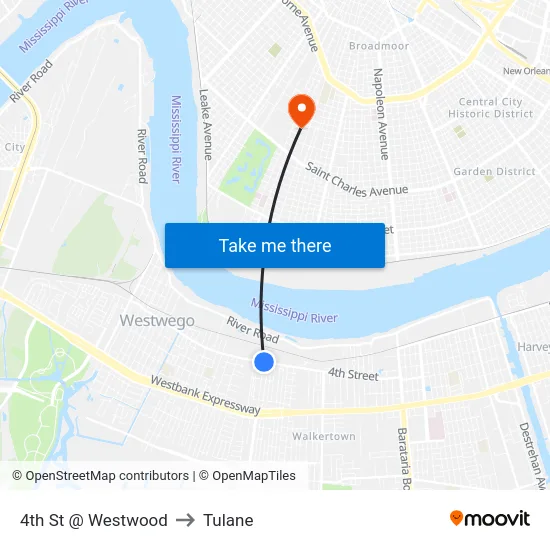 4th St @ Westwood to Tulane map