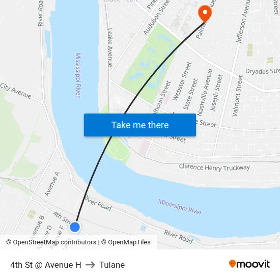 4th St @ Avenue H to Tulane map