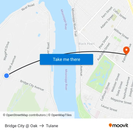 Bridge City @ Oak to Tulane map