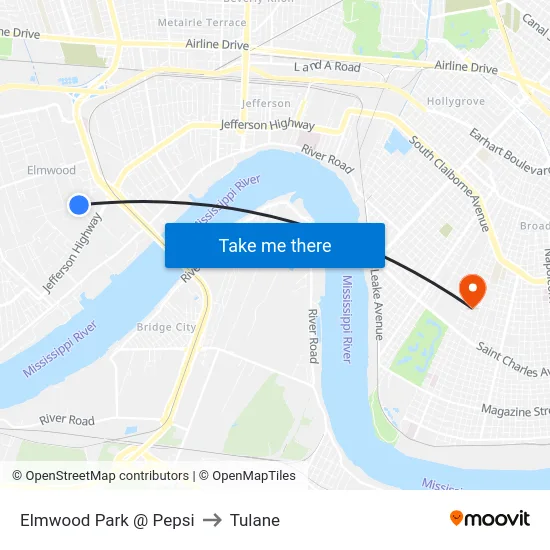 Elmwood Park @ Pepsi to Tulane map