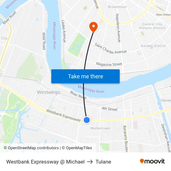 Westbank Expressway @ Michael to Tulane map