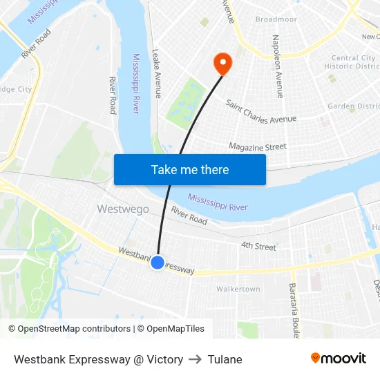 Westbank Expressway @ Victory to Tulane map