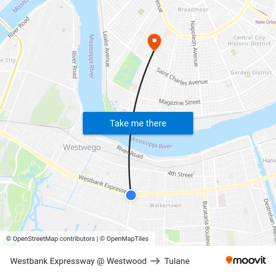 Westbank Expressway @ Westwood to Tulane map