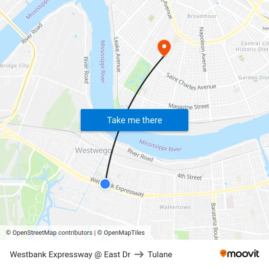 Westbank Expressway @ East Dr to Tulane map