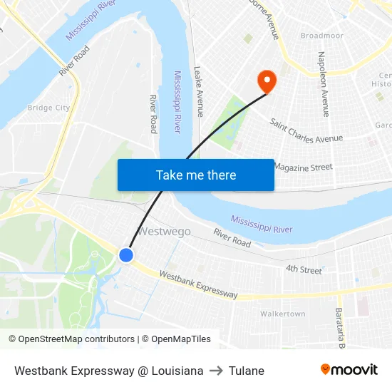 Westbank Expressway @ Louisiana to Tulane map